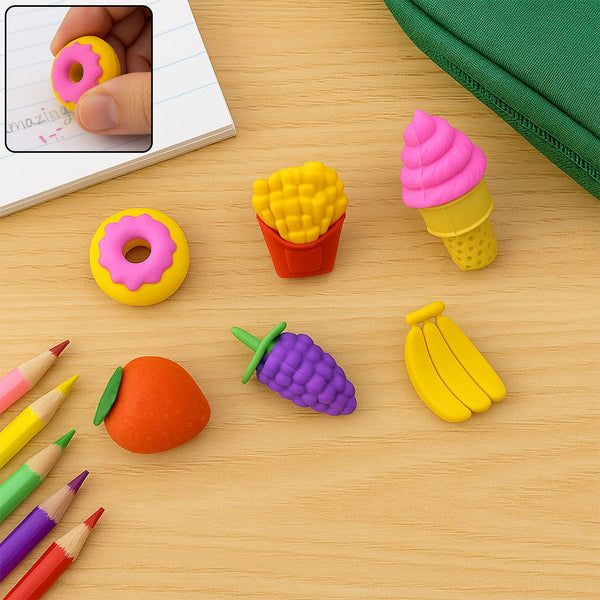 3D Food Fancy & Colorful Erasers – Cute Novelty Eraser Set for Kids & School Prize (1 Set / Mix Design & Color)
